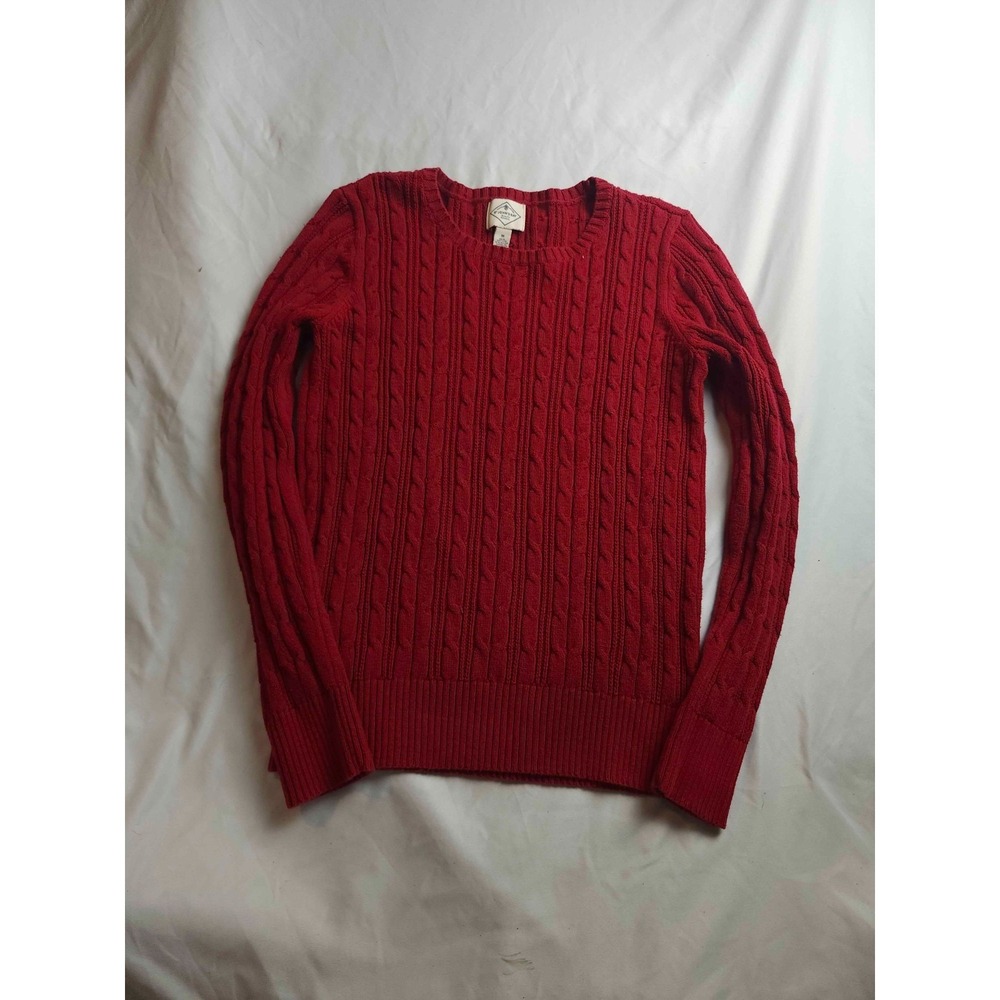 St Johns Bay Sweater Womens Medium Red Cable Knit Crew Neck Pullover Long Sleeve